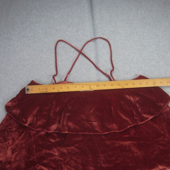 Madewell Tank Womens Small Rust Red Velvet Ruffle Cold Shoulder Spaghetti Top - Picture 10 of 13